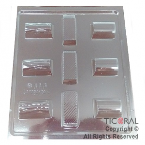 MOLDE PLACA 00B113 BOMBONES RECTANGULARES B 160X160MM APROX TRANSPARENTE x 10